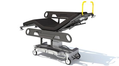 Sedye Trolley Tıbbi Ekipmanı. Beyaz arka planda 3D görüntüleme modeli.