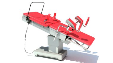 Jinekolojik Muayene Masası Tıbbi Ekipmanı Beyaz arka planda 3D modelleme