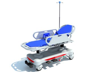 Sedye Trolley Tıbbi Ekipmanı. Beyaz arka planda 3D görüntüleme modeli.