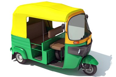 Otomobil Rickshaw Bajaj TukTuk 3D görüntüleme modeli beyaz arkaplanda