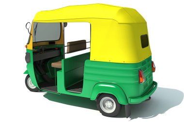 Otomobil Rickshaw Bajaj TukTuk 3D görüntüleme modeli beyaz arkaplanda