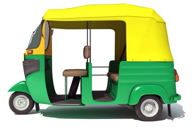 Otomobil Rickshaw Bajaj TukTuk 3D görüntüleme modeli beyaz arkaplanda