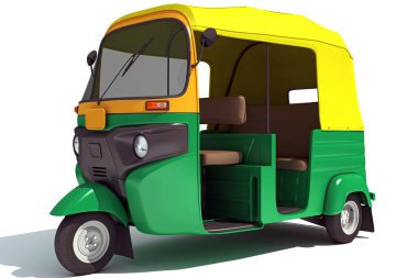 Otomobil Rickshaw Bajaj TukTuk 3D görüntüleme modeli beyaz arkaplanda