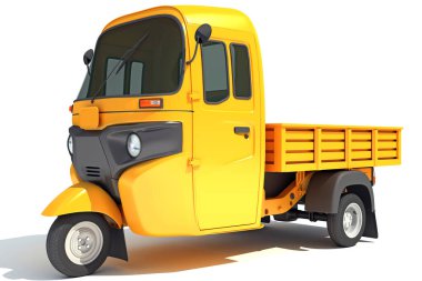 Beyaz arkaplanda Mini Kamyon Rickshaw 3D görüntüleme modeli