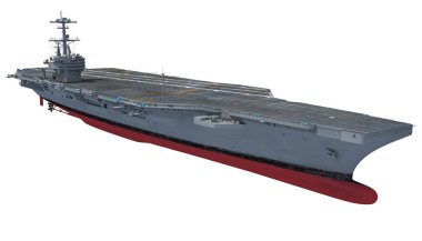 Uçak Gemisi Askeri Gemisi 3D model gemiyi beyaz zemin üzerine yerleştiriyor
