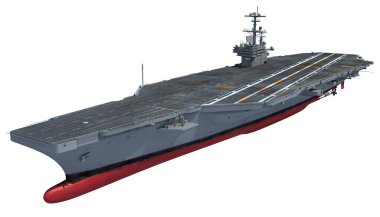 Uçak Gemisi Askeri Gemisi 3D model gemiyi beyaz zemin üzerine yerleştiriyor