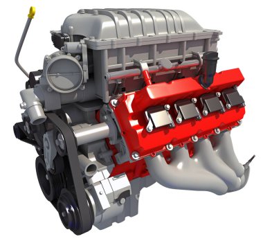 Kamyon motoru, beyaz arkaplanda 3D görüntüleme modeli