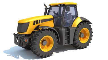 Beyaz arkaplanda Tarım Traktörü 3D görüntüleme modeli