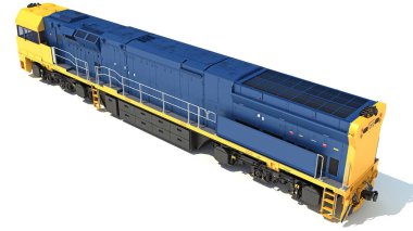 Lokomotif trenin beyaz arkaplanda 3D görüntüleme modeli