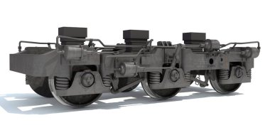 Tren Lokomotifi Kamyonları Tekerlekleri beyaz arkaplan üzerinde 3D modelleme