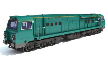 Lokomotif trenin beyaz arkaplanda 3D görüntüleme modeli