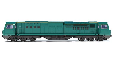 Lokomotif trenin beyaz arkaplanda 3D görüntüleme modeli