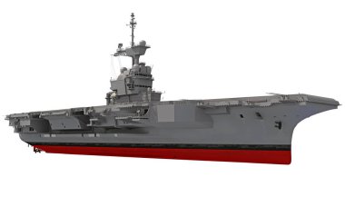 Uçak Gemisi Askeri Gemisi 3D model gemiyi beyaz zemin üzerine yerleştiriyor