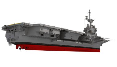 Uçak Gemisi Askeri Gemisi 3D model gemiyi beyaz zemin üzerine yerleştiriyor