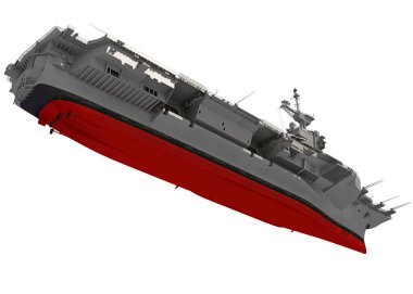 Uçak Gemisi Askeri Gemisi 3D model gemiyi beyaz zemin üzerine yerleştiriyor