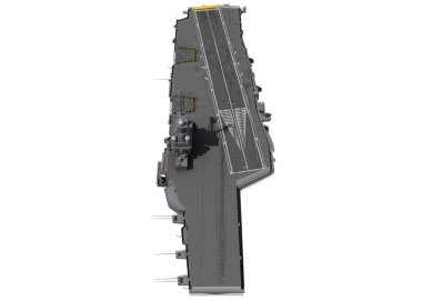 Uçak Gemisi Askeri Gemisi 3D model gemiyi beyaz zemin üzerine yerleştiriyor