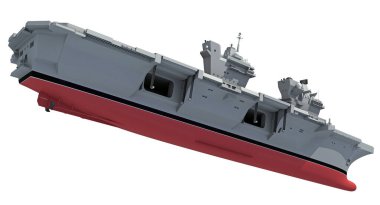 Uçak Gemisi Askeri Gemisi 3D model gemiyi beyaz zemin üzerine yerleştiriyor