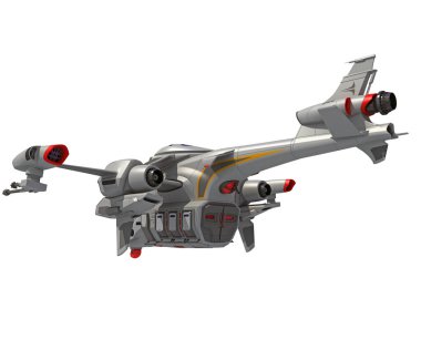 Beyaz arkaplanda 3B uzay gemisi oluşturma modeli