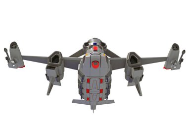 Beyaz arkaplanda 3B uzay gemisi oluşturma modeli