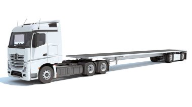 Alt Düzey Platform Römorku olan yarı Kamyon beyaz arkaplanda 3D görüntüleme modeli