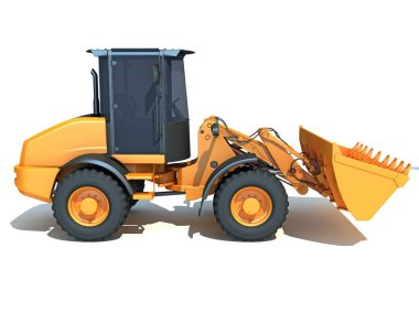 Tekerlek Yükleyici inşaat makineleri beyaz arkaplan üzerinde 3B biçimlendirme