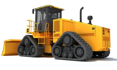 Dozer ağır inşaat makineleri beyaz arkaplanda 3D görüntüleme modeli