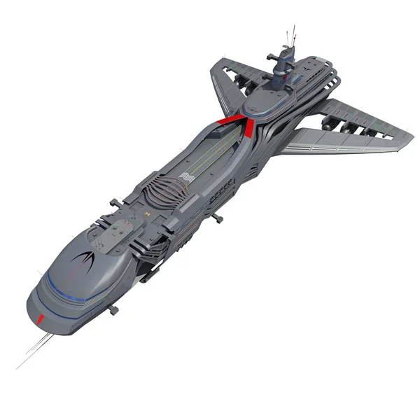 Spaceship 3D rendering model on white background