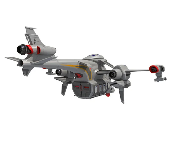 Spaceship 3D rendering model on white background
