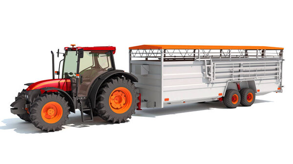 Tractor with Cattle Animal Transporter Trailer 3D rendering model