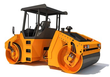 Asphalt Yolu Roller ağır inşaat makineleri beyaz arkaplan üzerinde 3D görüntüleme modeli