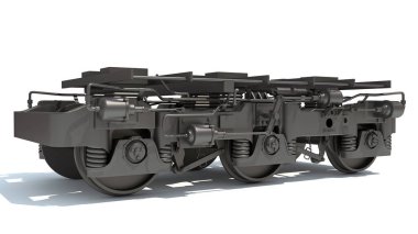 Tren Lokomotifi Kamyonları Tekerlekleri beyaz arkaplan üzerinde 3D modelleme