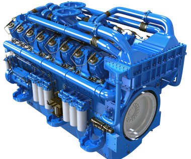 Beyaz arkaplanda V16 Motor 3D görüntüleme modeli