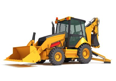 Tekerlek Yükleyici inşaat makineleri beyaz arkaplan üzerinde 3B biçimlendirme