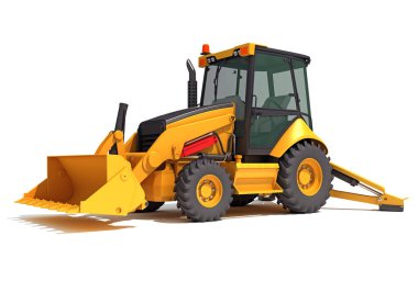 Tekerlek Yükleyici inşaat makineleri beyaz arkaplan üzerinde 3B biçimlendirme