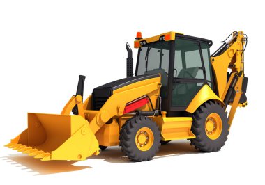 Tekerlek Yükleyici inşaat makineleri beyaz arkaplan üzerinde 3B biçimlendirme