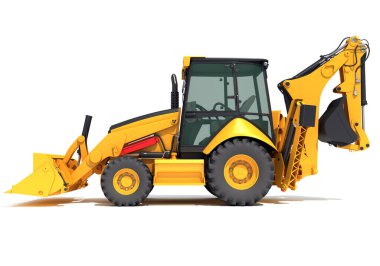 Tekerlek Yükleyici inşaat makineleri beyaz arkaplan üzerinde 3B biçimlendirme