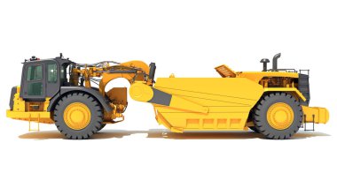 Çekici Kazıyıcı ağır makineler beyaz arkaplan üzerinde 3B oluşturma modeli
