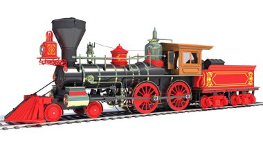 Buharlı Lokomotif Treni beyaz zemin üzerinde 3D görüntüleme modeli