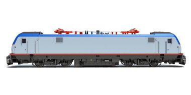 Lokomotif trenin beyaz arkaplanda 3D görüntüleme modeli