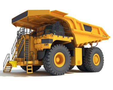 Madencilik Döküntü Kamyonu ağır inşaat makineleri. Beyaz arka planda 3D modelleme.