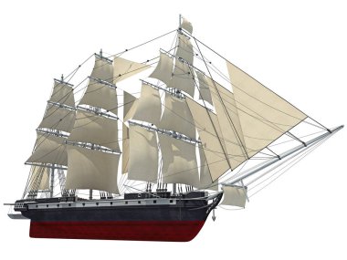 Yelkenli Gemi 3D görüntüleme modeli beyaz arkaplanda
