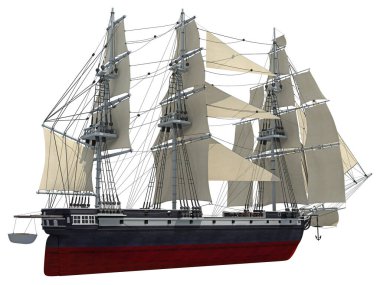 Yelkenli Gemi 3D görüntüleme modeli beyaz arkaplanda