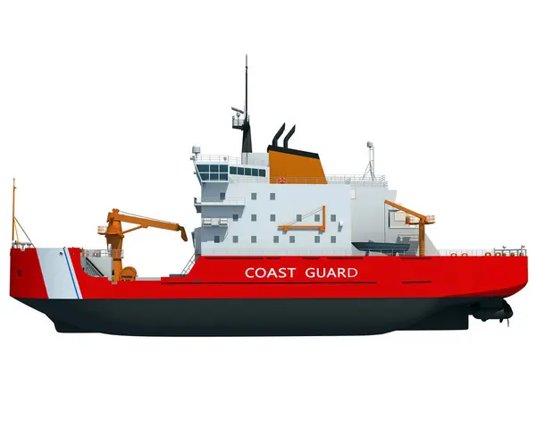 Coast Guard Icebreaker ship 3D rendering Concept of industrial ice breaking watercraft on white background