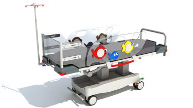 Tıbbi Sedye Trolley 3D modelleme beyaz arkaplan üzerinde