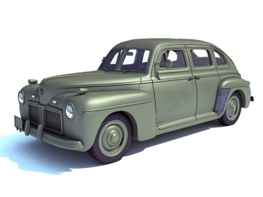 1940 model eski araba, beyaz arka planda 3D modelleme.