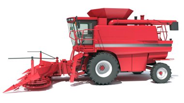 Hasat çiftliği ekipmanlarını beyaz arka planda 3D görüntüleme modeli