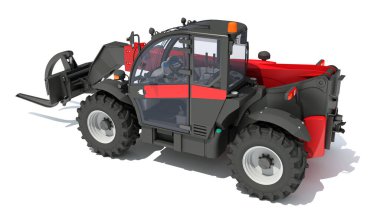 Telehandler ağır inşaat makineleri beyaz arkaplan üzerinde 3B oluşturma modeli