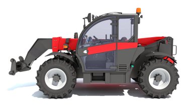 Telehandler ağır inşaat makineleri beyaz arkaplan üzerinde 3B oluşturma modeli