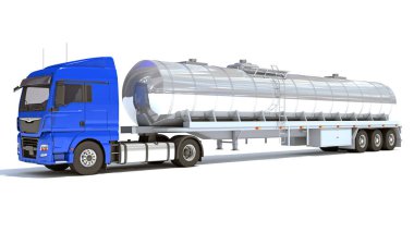 Tank Römorku olan Kamyon beyaz arkaplanda 3D görüntüleme modeli