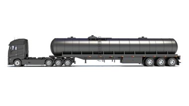 Tank Römorku olan Kamyon beyaz arkaplanda 3D görüntüleme modeli